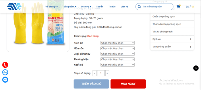 Chọn một tùy chọn kèm số lượng và ấn mua ngay để đặt găng tay cao su vàng