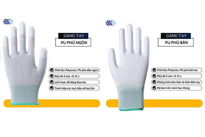 Găng tay phủ nhựa PU lòng bàn tay và găng tay phủ PU ngón tay