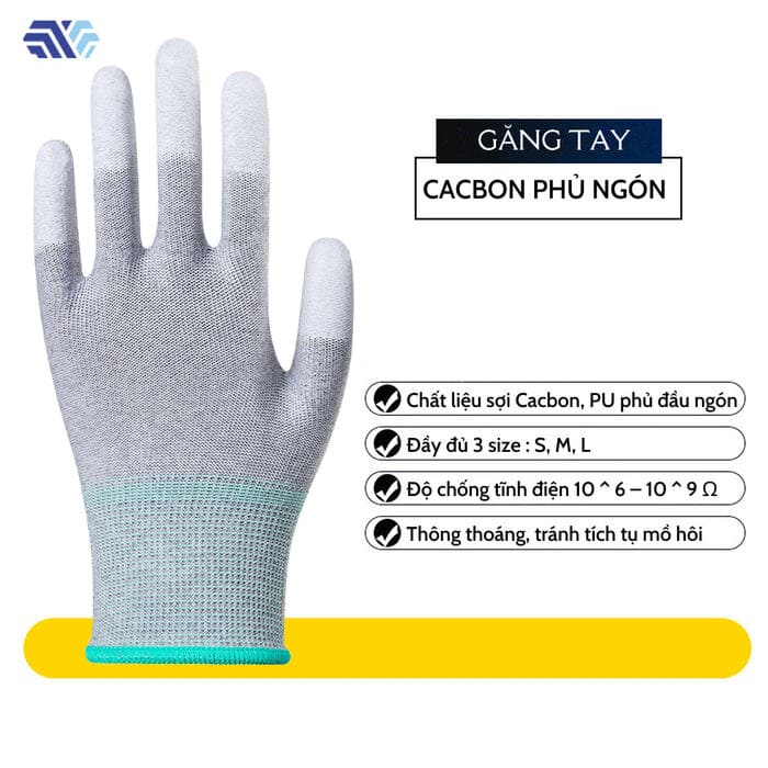 Găng tay carbon phủ ngón có khả năng chống tĩnh điện và chịu được nhiệt độ cao