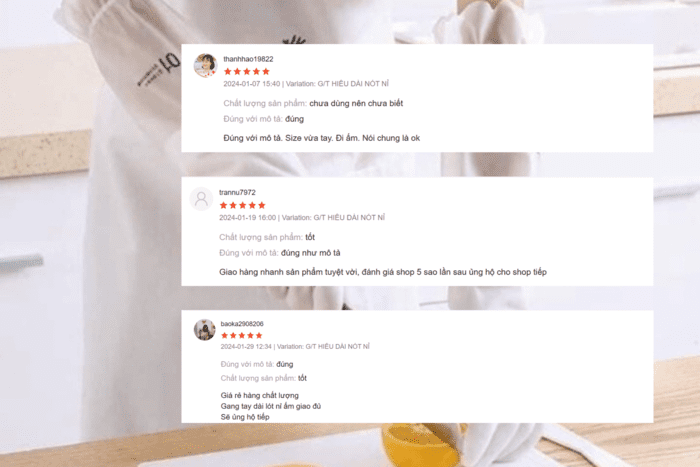 Các đánh giá tích cực của người dùng về sản phẩm găng tay hươu lót nỉ