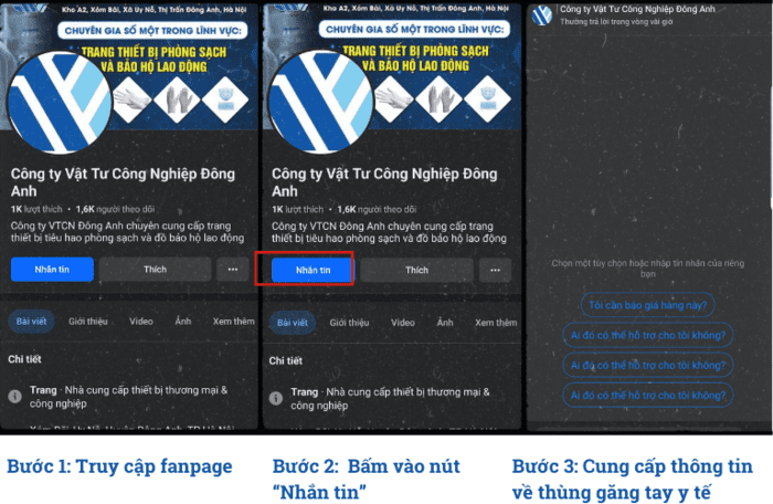Cách đặt thùng găng tay y tế thông qua fanpage