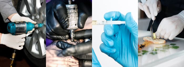 Găng tay latex Malaysia được ứng dụng trong nhiều ngành nghề như y tế, chế biến thực phẩm, công nghiệp điện tử,...