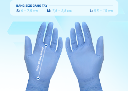 Size găng tay Nitrile xanh không bột Khải Hoàn